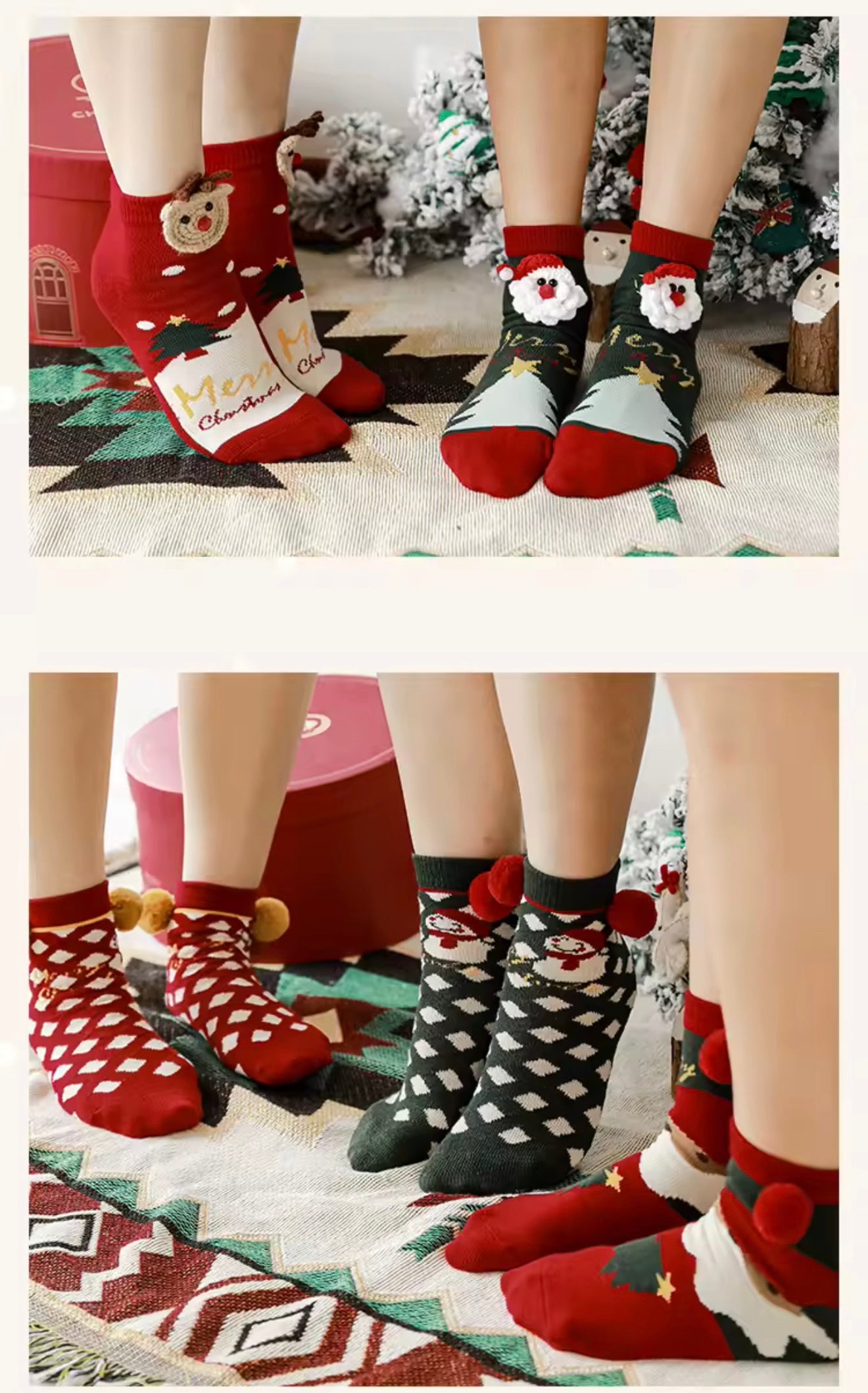 Holiday Socks with Cute Pom-Poms
