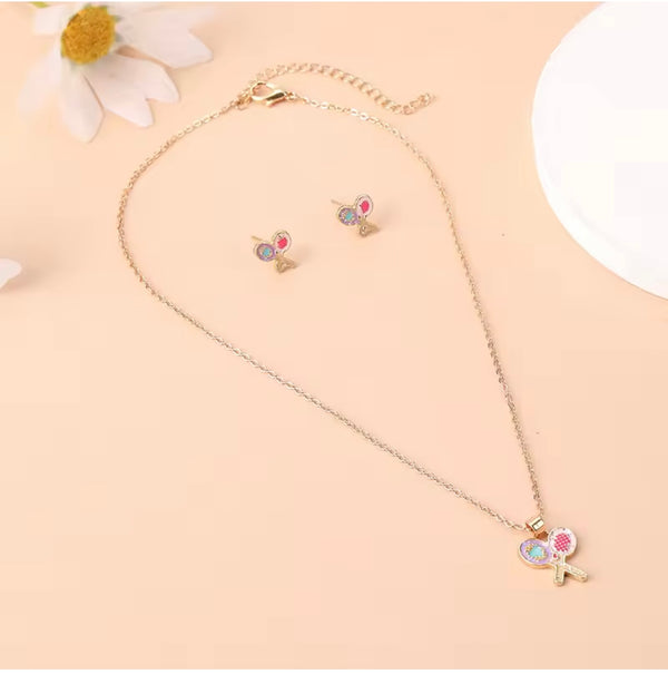 Tennis Racket Necklace & Earrings Set