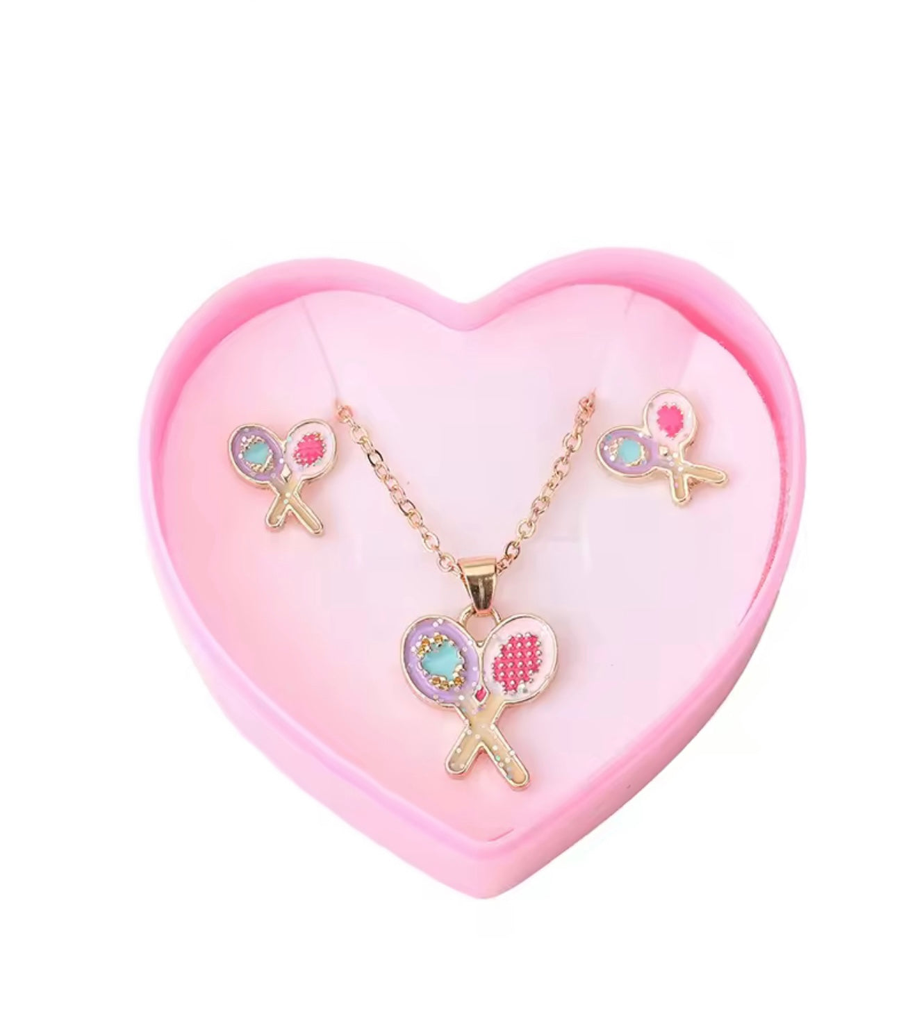 Tennis Racket Necklace & Earrings Set