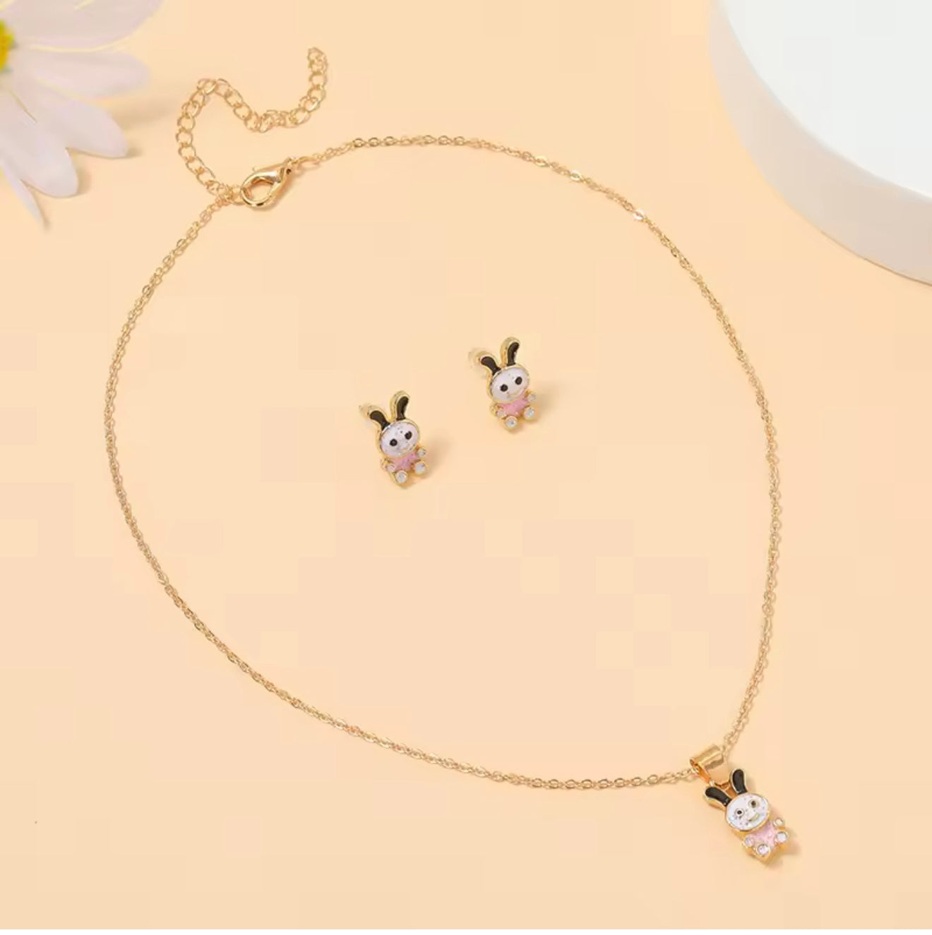 Sweet Bunny Necklace & Earrings Set
