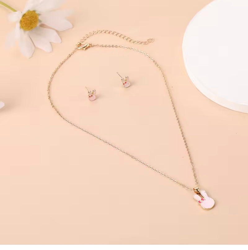 Bunny Face Necklace & Earrings Set